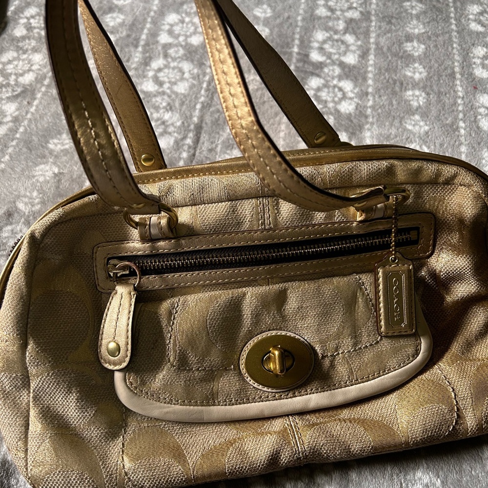 Coach Gold Shoulder Bag with Metallic Accents